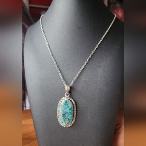 925 Sterling Silver Blue Apatite Gemstone Pendant Necklace